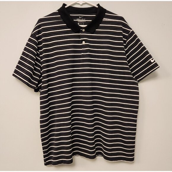 Nike Dri-Fit Polo Shirt Standard Fit XXL Short Sleeve Black White Striped‎ EUC - Picture 4 of 9